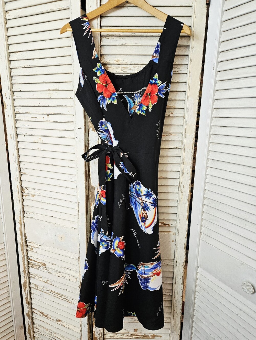 Vintage 70s Hawaiian Print Wrap Dress Reversible One Size Made In Hawaii